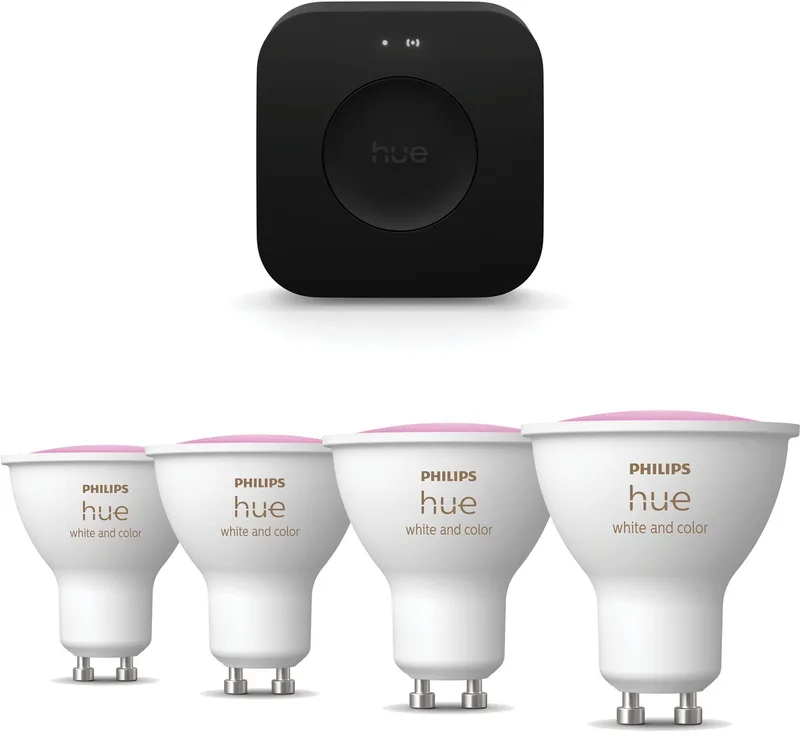 Starterspakket - GU10 - met 4 Spotjes - en Gekleurd Licht - Incl. Hue Bridge Pro - Hue White and Color Ambiance by Philips Hue in White – product photo