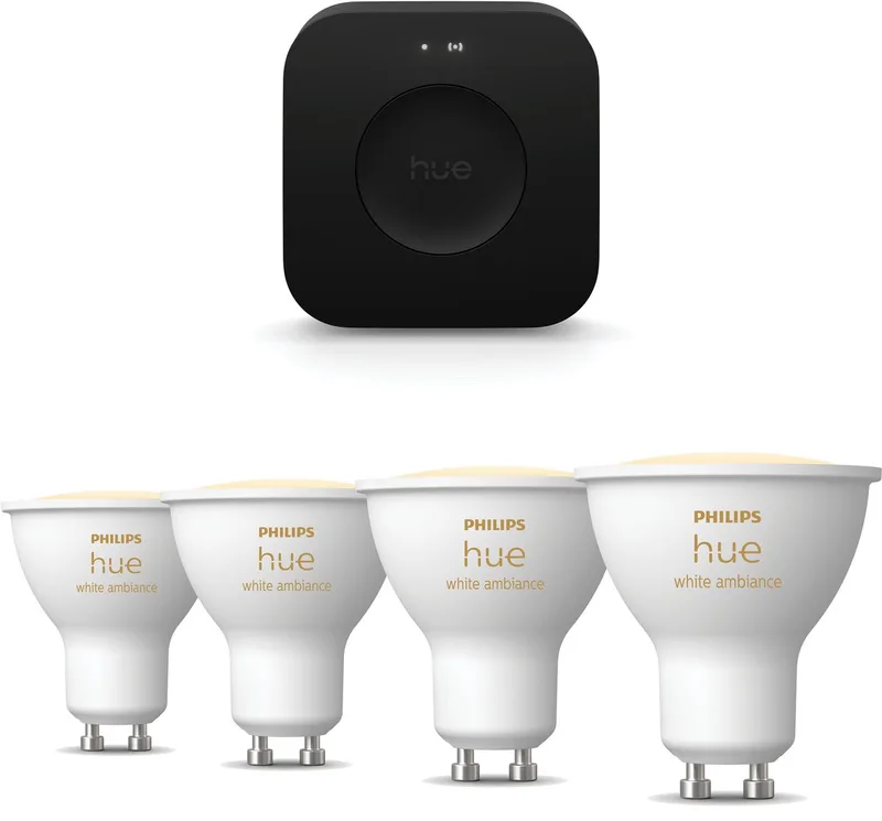 Starterspakket - GU10 - met 4 Spotjes - Warm tot Koelwit Licht - Incl. Hue Bridge Pro - Hue White Ambiance från Philips Hue i Vit – produktbild