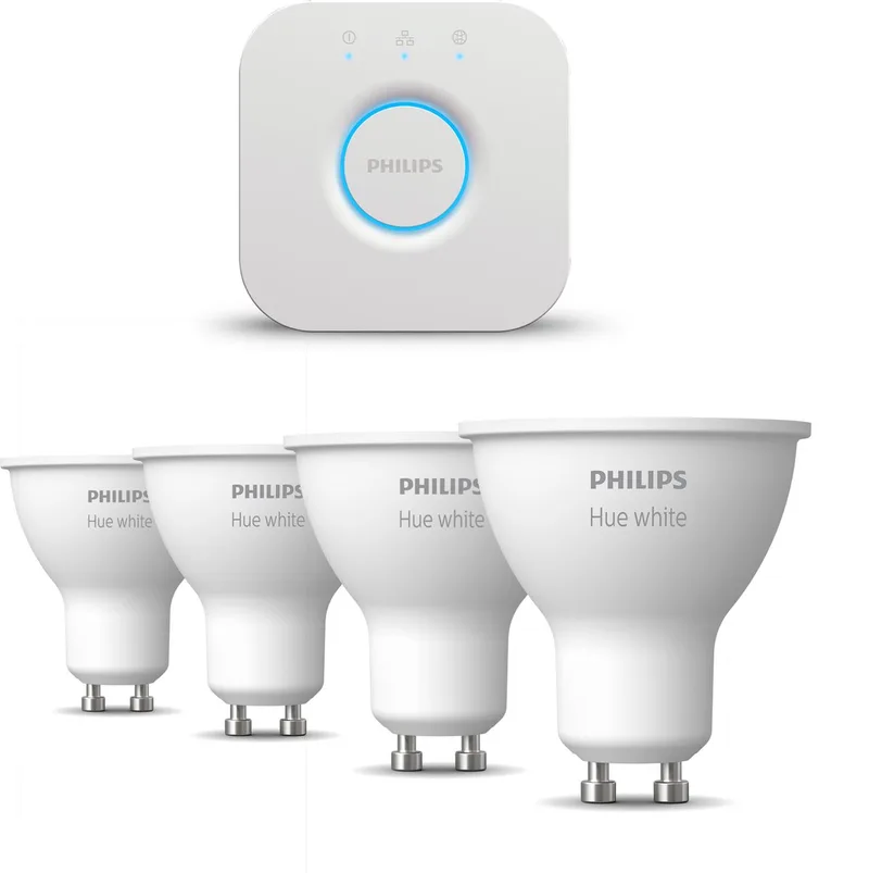 Starterspakket - GU10 - met 4 Spotjes - Warmwit Licht - Incl. 1 Hue Bridge - Hue White de Philips Hue en Blanc – photo produit