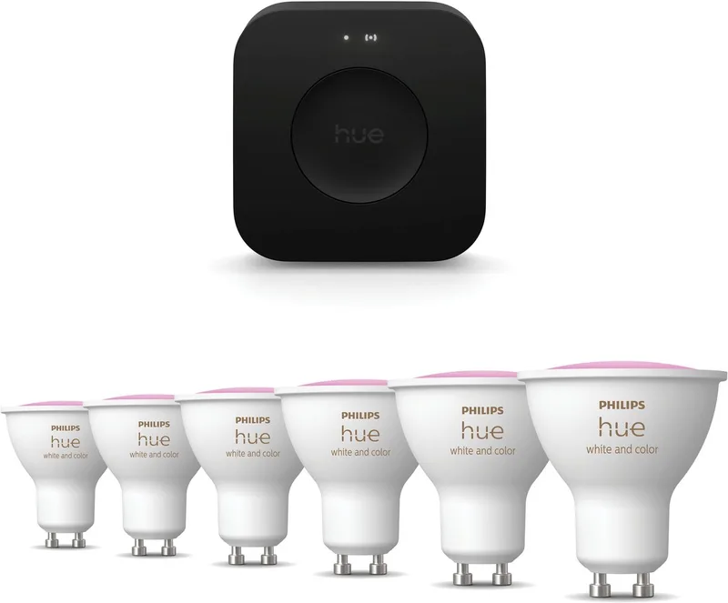 Starterspakket - GU10 - met 6 Spotjes - en Gekleurd Licht - Incl. Hue Bridge Pro - Hue White and Color Ambiance by Philips Hue in White – product photo