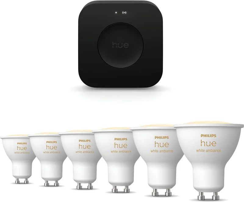 Starterspakket - GU10 - met 6 Spotjes - Warm tot Koelwit Licht - Incl. Hue Bridge Pro - Hue White Ambiance från Philips Hue i Svart – produktbild