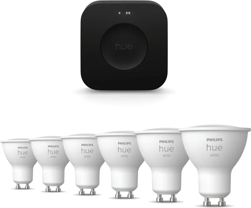 Starterspakket - GU10 - met 6 Spotjes - Warmwit Licht - Incl. Hue Bridge Pro - Hue White van Philips Hue in Wit – productfoto