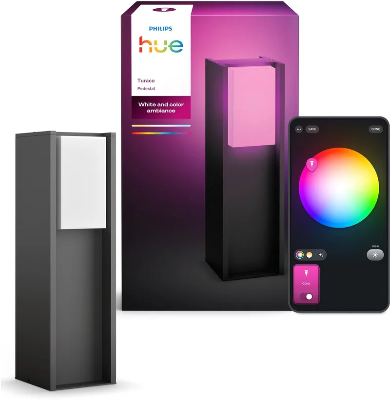 Turaco lage sokkellamp - Tuinverlichting - grijs - IP44 - Wit en gekleurd licht - 1100 lumen - Bediening via onze app of met je stem - Compatibel met Matter van Philips Hue in Antraciet – productfoto