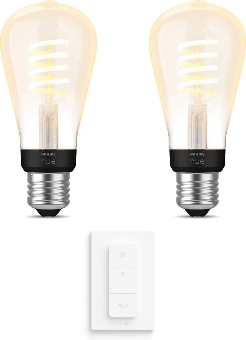 Uitbreidingspakket - E27 - met 2 Filament Edisonlampen Klein (ST64) - Warm tot Koelwit Licht - Incl. 1 Hue Dimmer Switch - Hue White Ambiance Filament von Philips Hue – Produktfoto