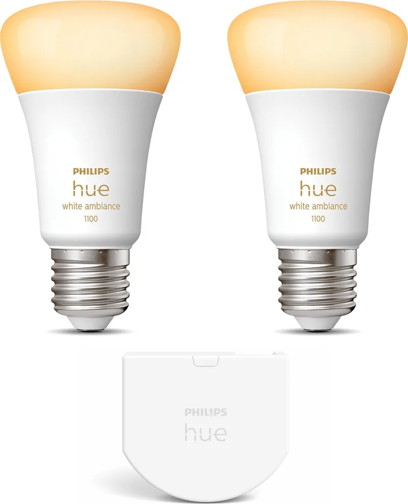Uitbreidingspakket - E27 - met 2 Standaard Lampen - Warm tot Koelwit Licht - Incl. 1 Hue Wall Switch - Hue White Ambiance de Philips Hue – photo produit