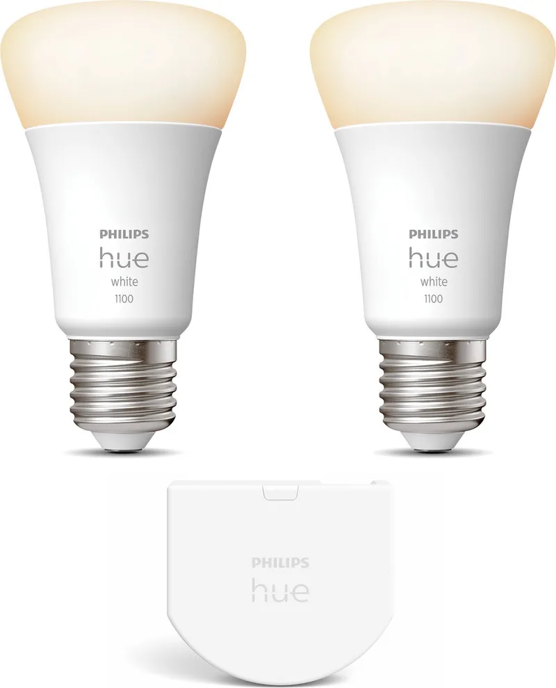 Uitbreidingspakket - E27 - met 2 Standaard Lampen - Warmwit Licht - Incl. 1 Hue Wall Switch - Hue White White de Philips Hue – photo produit