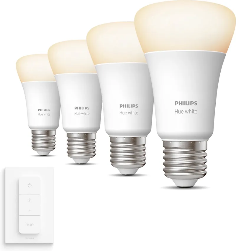 Uitbreidingspakket - E27 - met 4 Standaard Lampen - Warmwit Licht - Incl. 1 Hue Dimmer Switch - Hue White van Philips Hue – productfoto