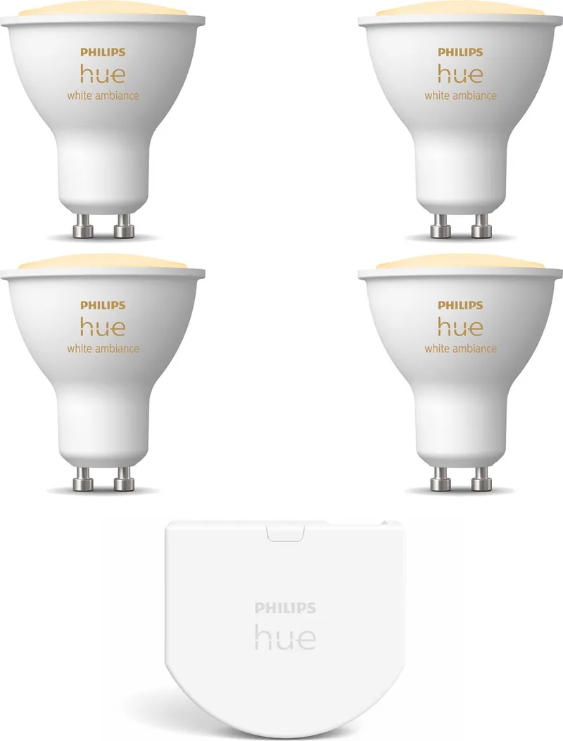Uitbreidingspakket - GU10 - met 4 Spotjes - Warm tot Koelwit Licht - Incl. 1 Hue Wall Switch - Hue White Ambiance de Philips Hue – photo produit