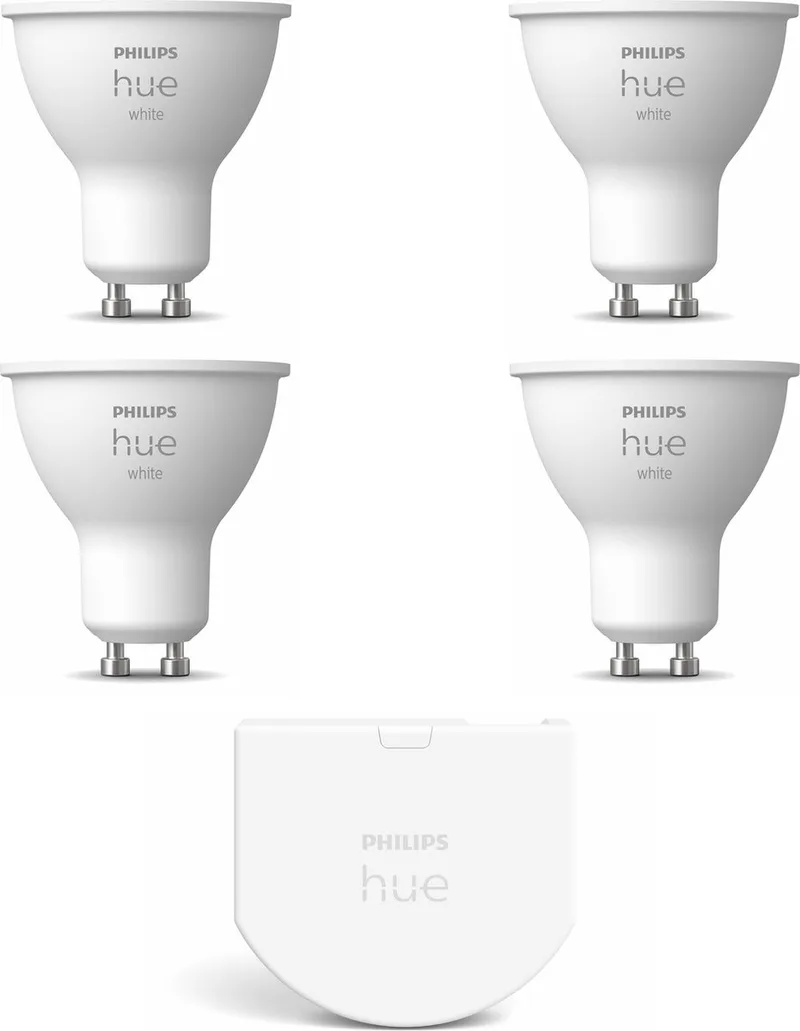 Uitbreidingspakket - GU10 - met 4 Spotjes - Warmwit Licht - Incl. 1 Hue Wall Switch - Hue White White de Philips Hue – photo produit