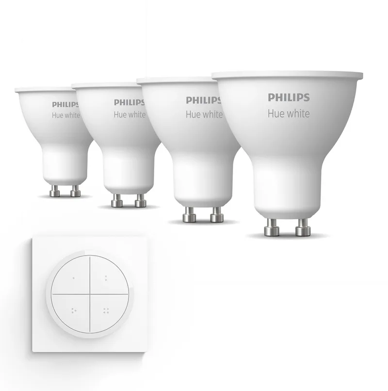 Uitbreidingspakket - GU10 - met 4 Spotjes - Warmwit Licht - Incl. 1 Hue Dial Switch (Wit) - Hue White de Philips Hue – photo produit