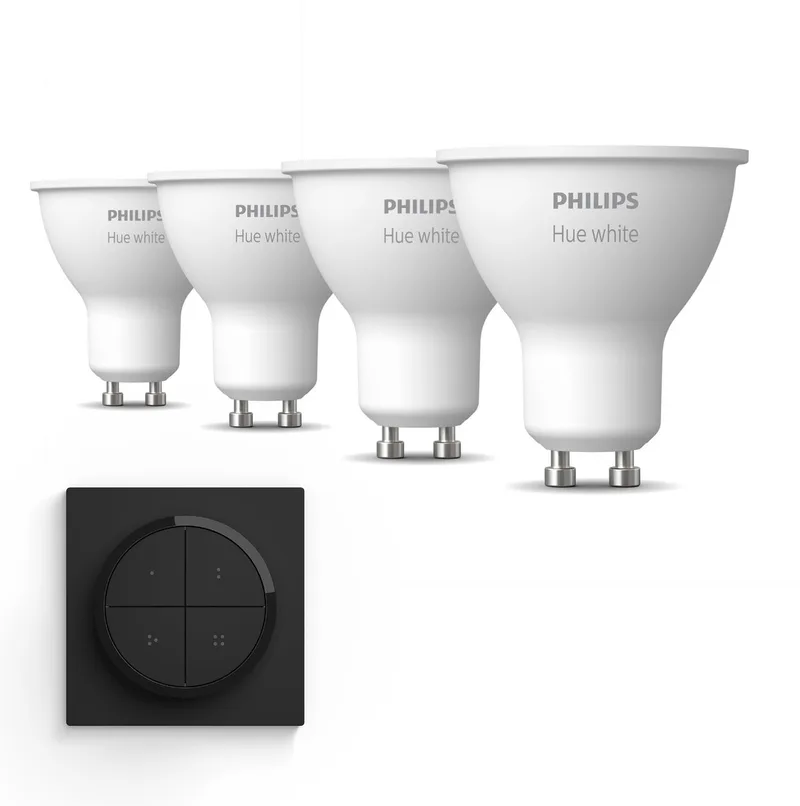 Uitbreidingspakket - GU10 - met 4 Spotjes - Warmwit Licht - Incl. 1 Hue Dial Switch (Zwart) - Hue White de Philips Hue – photo produit