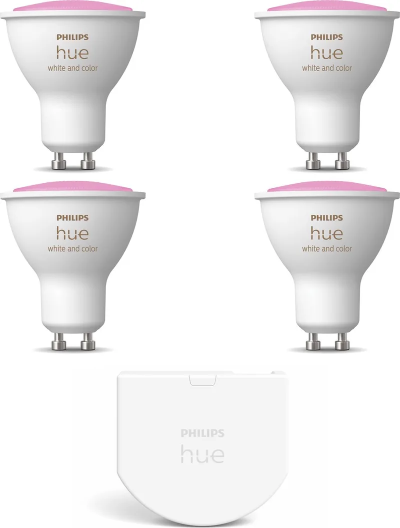 Uitbreidingspakket - GU10 - met 4 Spotjes - Wit en Gekleurd Licht - Incl. 1 Hue Wall Switch - Hue White and Color Ambiance de Philips Hue – photo produit