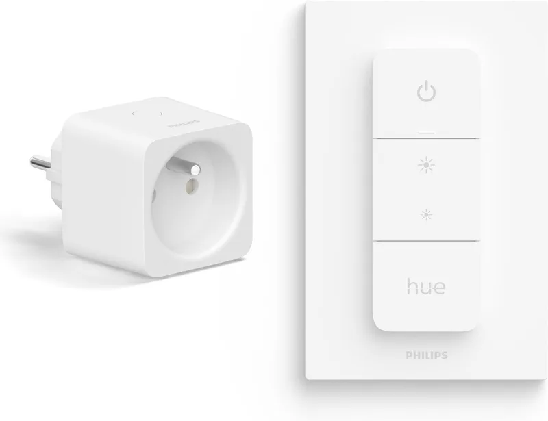 Voordeelbundel met 1 Hue Slimme Stekker voor België en Frankrijk (Type E) en 1 Hue Dimmer Switch - Hue Accessoires van Philips Hue in Zwart – productfoto