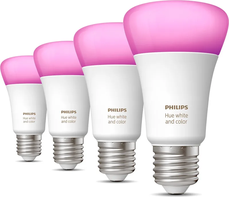 Voordeelpakket - E27 - met 4 Standaard Lampen - Wit en Gekleurd Licht - Hue White and Color Ambiance van Philips Hue – productfoto