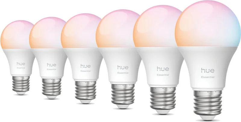 Voordeelverpakking - E27 - met 6 Standaard lampen - Wit en Gekleurd Licht - Hue White and Color Ambiance Essentials van Philips Hue – productfoto