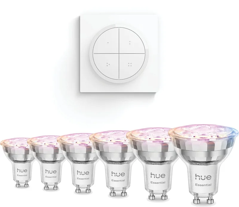 Voordeelverpakking - GU10 - met 6 Spotjes - Wit en Gekleurd Licht - Incl. Hue Dial Switch (Wit) - Hue White and Color Ambiance Essentials de Philips Hue – photo produit