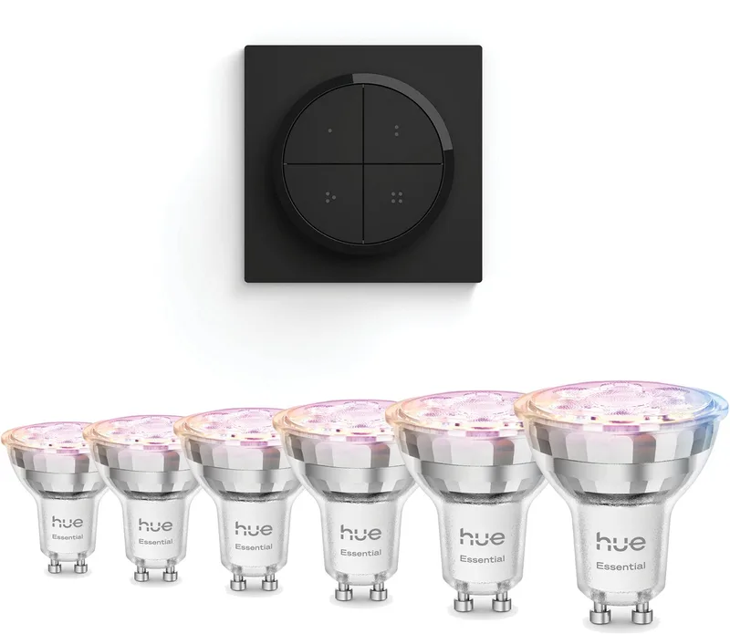 Voordeelverpakking - GU10 - met 6 Spotjes - Wit en Gekleurd Licht - Incl. Hue Dial Switch (Zwart) - Hue White and Color Ambiance Essentials von Philips Hue – Produktfoto