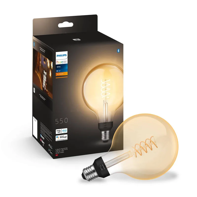 White E27 7W Globe Filament G125 550lm von Philips Hue – Produktfoto 1 von 5