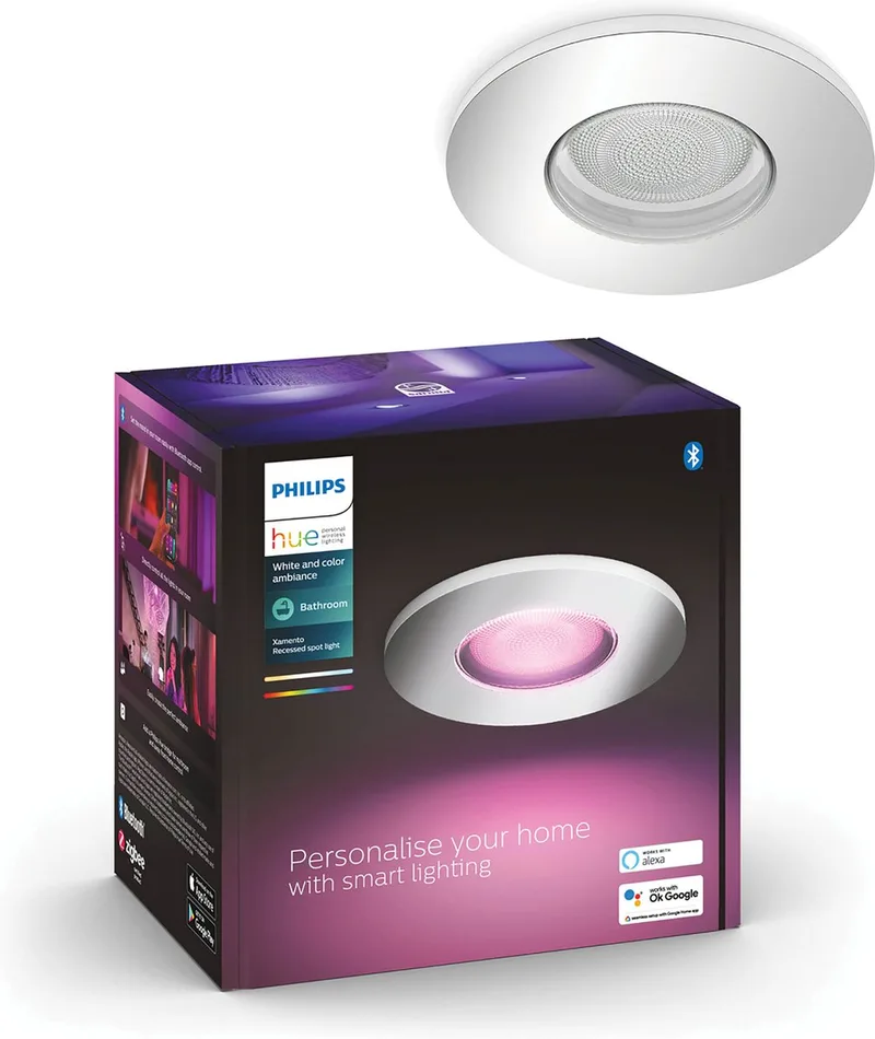 Xamento - LED inbouwspot - badkamerverlichting - GU10 fitting - 1 inbouwspot incl lamp - aanpasbaar wit en gekleurd licht - chrome - IP44 spatwaterdicht - Ø930mm - slimme verlichting de Philips Hue en Chrome – photo produit