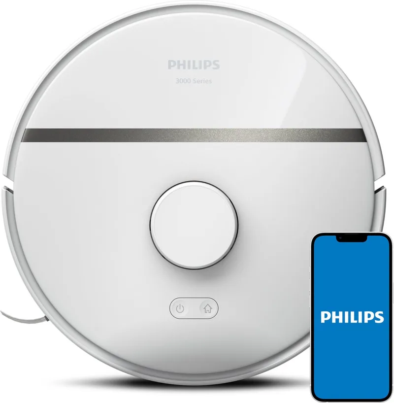 HomeRun Aqua 3000 Series XU3000/02 - Robotstofzuiger met Dweilfunctie - Wit / Metallic - App Connected de Philips en Licht en Beluga Metallic – photo produit
