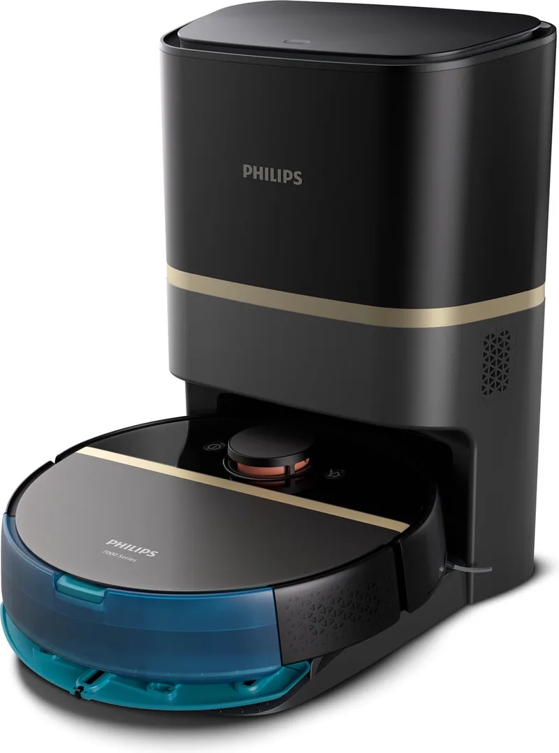 HomeRun Aqua 7000 Series XU7100/01 - Robotstofzuiger met Dweilfunctie - Incl. Laadstation - Zwart / Goud - App Connected de Philips en Diepzwart en goud – photo produit