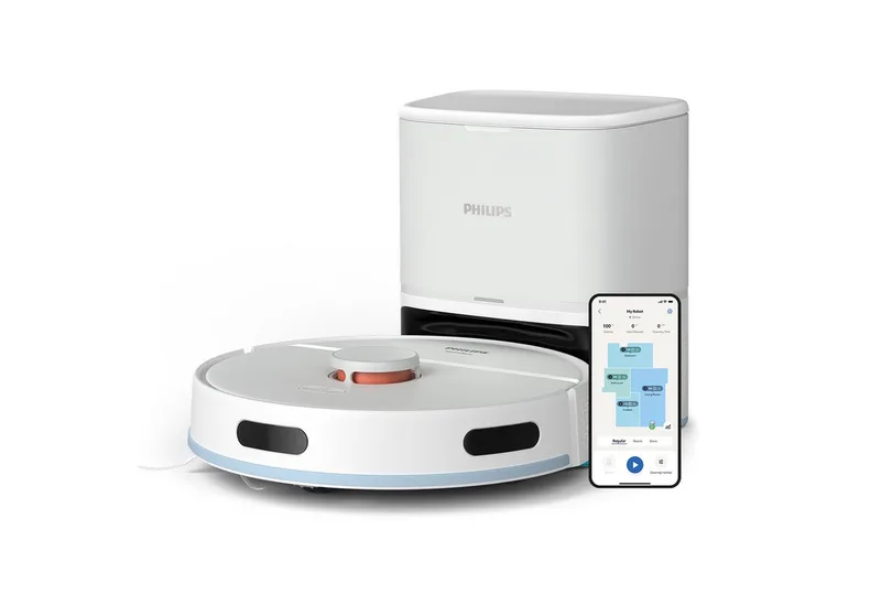 Saugroboter mit Wischfunktion XU2100/25 mit 6.000pa Saugkraft, 33,12 W, mit Beutel, LDS-Radarnavigationssystem, HomeRun App, inkl. Entleerungsstation de Philips en Blanc – photo produit