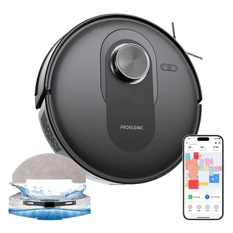 Q8 Saugroboter mit Wischfunktion, ultrastarker 6000 Pa Saugkraft mit LiDAR-Navigation, 5 Echtzeit-Karten, WLAN/Alexa/App-Fernsteuerung, für Böden, Teppiche und Tierhaare von Proscenic – Produktfoto