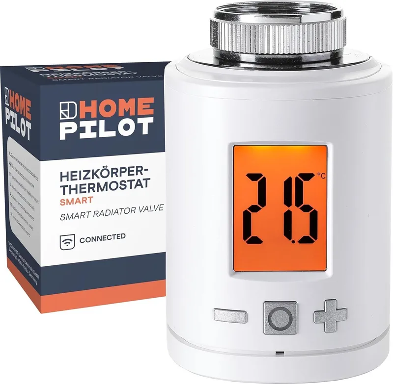slimme radiatorthermostaat, digitale slimme verwarmingsthermostaat voor thuis met draadloze technologie voor energiebesparing - verwarmingsregeling (app, Siri, Amazon Alexa & Google Assistant) mogelijk via gateway fra Rademacher – produktbillede