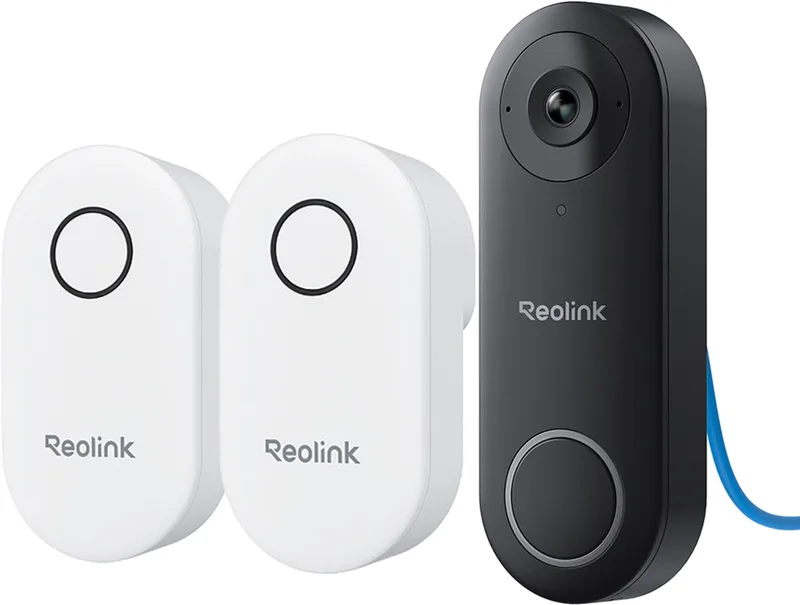 Bedrade PoE-deurbel - 2K+ 5 MP - 180° Breed Zicht - Slimme Detectie - 2-richtingsgesprek - Geen Maandelijkse Kosten - Snel Antwoord - 2 Chimes Inbegrepen van Reolink in Zwart – productfoto