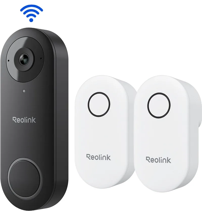 Deurbel - 2K+ 5MP Bedraad - Dual-Band WiFi - Tweewegs Audio - Slimme Detectie - Geen Abonnementskosten - 2 Chimes Inbegrepen van Reolink in Zwart – productfoto
