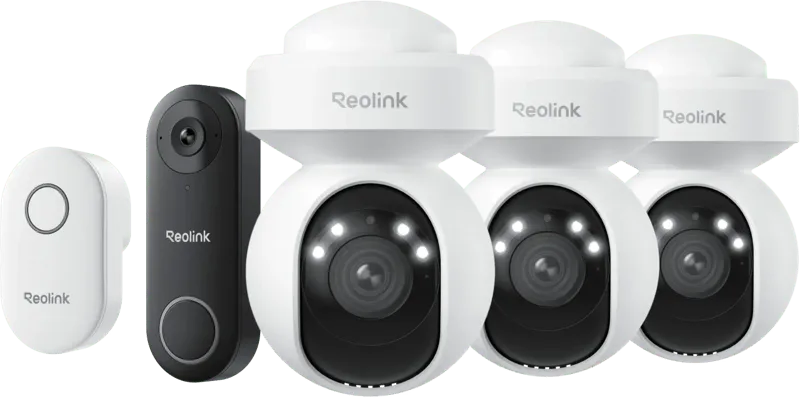 E540 3-Pack + D340W + Chime de Reolink – photo produit