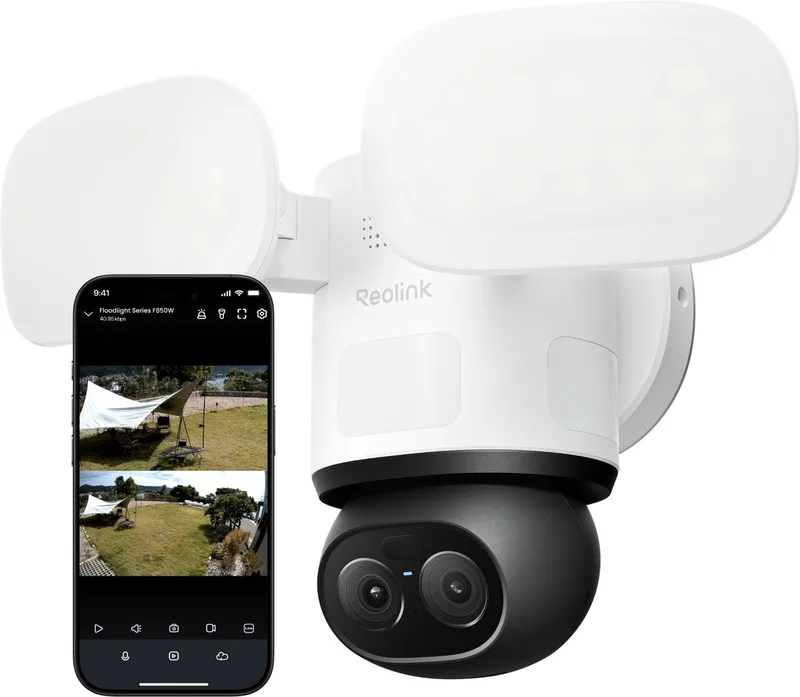Reolink 4K Bedrade Wi-Fi Schijnwerper Buiten Beveiligingscamera - 360° Automatisch Volgen - AI Video Search - Floodlight Series F850W van Reolink in Wit – productfoto 1 van 2