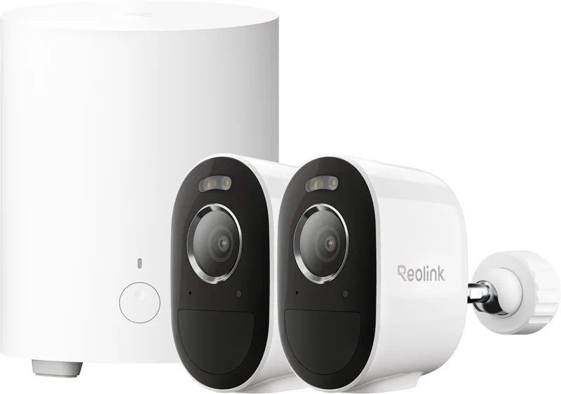 Reolink 5MP Draadloos Beveiligingscamerasysteem - AI-samenvatting - Slimme Detectie - IP67 Waterdicht - Hub 1 Lite + 2x Argus Serie B330 by Reolink in White – product photo