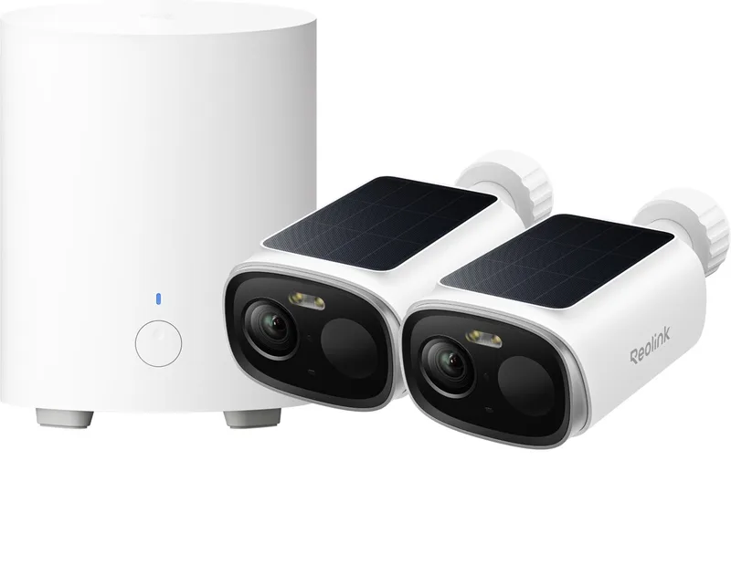 Reolink 5MP Draadloos Beveiligingssysteem - Lokale Opslag - Geen Maandelijkse Kosten - Slimme Detectie - 2.4/5GHz - IP67 - Hub 1 Lite met 2x Argus Series B340S van Reolink in Wit – productfoto