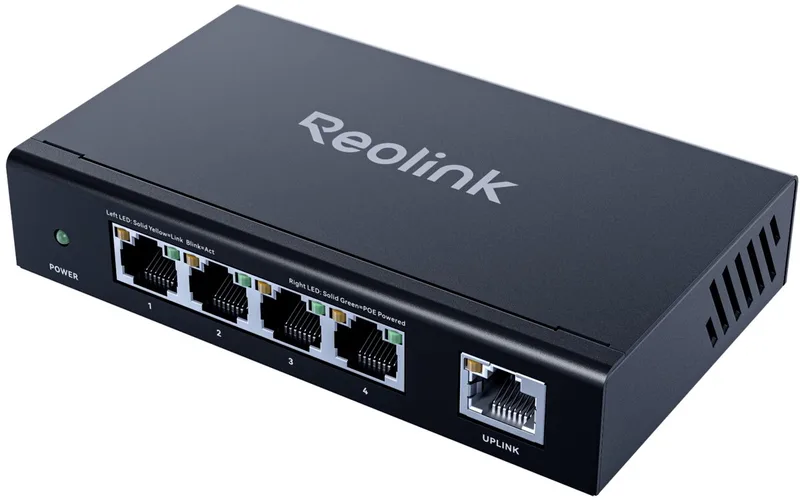 RLA-PS1E - 4+1-poorts PoE-switch - Compatibel met Reolink camera's & NVR - Metalen behuizing - Wand- of bureaumontage fra Reolink i Sort – produktbillede