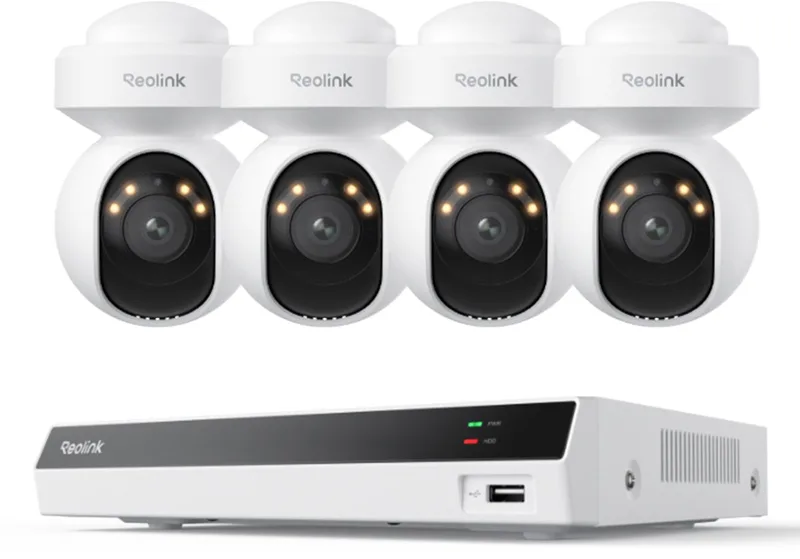 RLK8-800PT4 4K Beveiligingscamera Systeem met PT Auto-Tracking, 355° Pan / 50° Tilt, 4K PoE Camera's voor Buiten, Slimme AI-detectie, Spotlights & Tweewegcommunicatie, 8CH NVR met 2TB HDD voor 24/7 Opname by Reolink in White – product photo