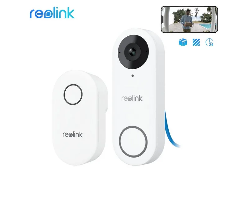 Smart Home Türklingel Video Doorbell Kamera PoE-Version 5MP (Außenbereich, Innenbereich, Gegensprechfunktion,180° Ultraweitwinkel,Personenerkennung,IP65) fra Reolink i Hvid – produktbillede