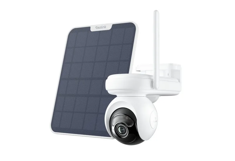 Überwachungskamera Altas PT Ultra mit Solarpanel (Außenbereich, Innenbereich, 8MP, 4K ColorX-Nachtsicht, 5/2,4 GHz WLAN,Automatische 360°-Verfolgung) by Reolink in White – product photo