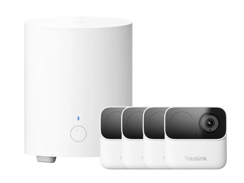 Überwachungskamera Argus MagiCam mit Home Hub Mini Überwachungssystem (AuBenbereich, Innenbereich, 4-tlg., 2MP Akku Kamera, 2,4/5 GHz Dualband-WLAN, ohne Abonnement) von Reolink – Produktfoto