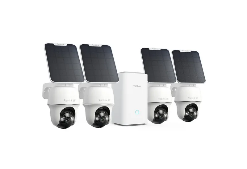 Überwachungskamera Kabelloses Sicherheitssystem mit 4K PT Akku Argus PT Ultra (AuBenbereich, 4-tlg., 360° Ansicht in 4K,Farbige Nachtsicht mit Reolink Home Hub) fra Reolink – produktbillede