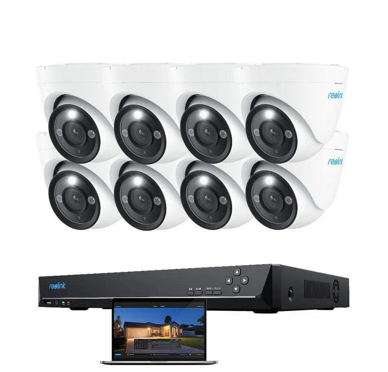 Überwachungskamera PoE 12 MP Ultra HD (Außenbereich, Innenbereich, 16-Kanal NVR mit 4TB HDD und 8 Dome Kameras, Zwei-Wege-Audio,Farb-Nachtsicht,Dauernde 24/7 Aufzeichnung) by Reolink in White – product photo