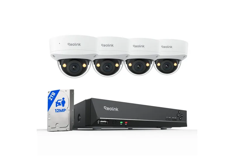 Überwachungskamera PoE Set RLK8-1200V4 (Innenbereich, Außenbereich, Farbnachtsicht,145° Superweitwinkel, IK10 Vandalismus,2-Wege-Audio) de Reolink en Blanc – photo produit