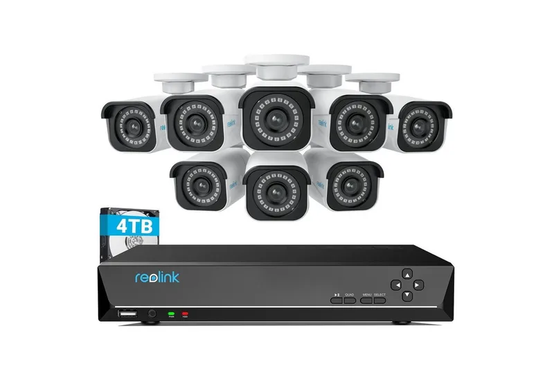 Überwachungskamera RLK16-810B8-A 4K PoE (Außenbereich, Videoüberwachungsset, Videoüberwachung mit 8X 8MP PoE IP Kamera und 16CH 4TB HDD NVR, Personenerkennung und Fahrzeugerkennung, IP66, 30M IR Nachtsicht) van Reolink in Wit – productfoto