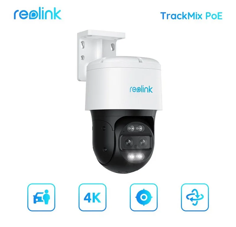 Überwachungskamera Trackmix PoE (Außenbereich, 2 Spotlights, 8MP,Smarte Bewegungserkennung,Dual-Objektiv,Farbige Nachtsicht) by Reolink in White – product photo