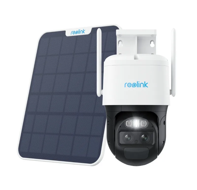 Überwachungskamera TrackMix+Solarpanel Batterie (Außenbereich, Auto-Zoom und -Tracking,5 GHz/2,4 GHz WLAN 2K 4MP Weitwinkel& Tele) by Reolink in White – product photo