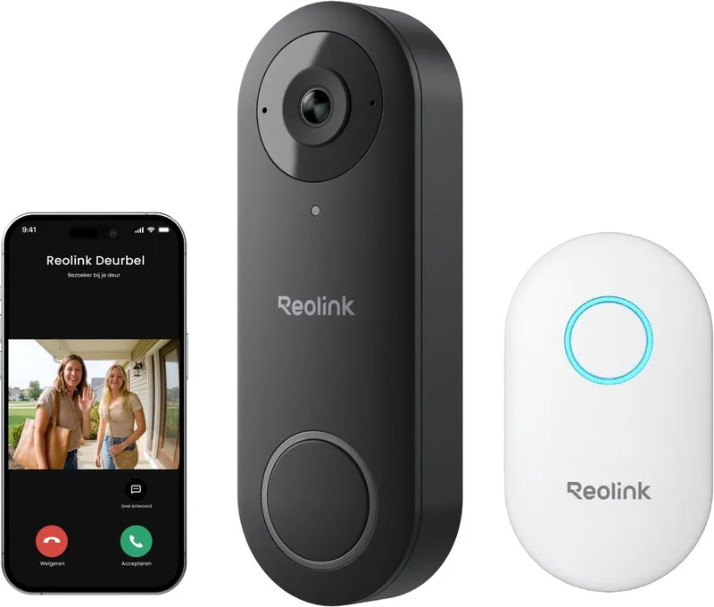 Videodeurbel D340W Bedrade Voor Buiten - 2K 5MP - 4:3 Breedbeeld - Dual-band wifi - Lokale Opslag - Tweewegaudio - Slimme Detectie-1-pack Met Chime van Reolink in Zwart – productfoto 1 van 2