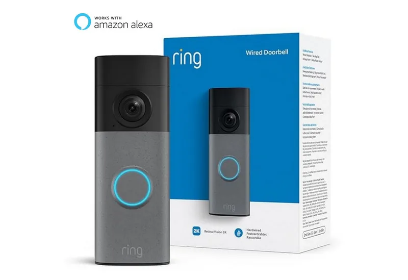 Smart Home Türklingel Wired Video Doorbell 2K (Neuste Generation) (Außenbereich, Eingangsbereich, Haustür, Nachtsicht, Gegensprechfunktion, Bewegungserkennung) van Ring in Grijs – productfoto