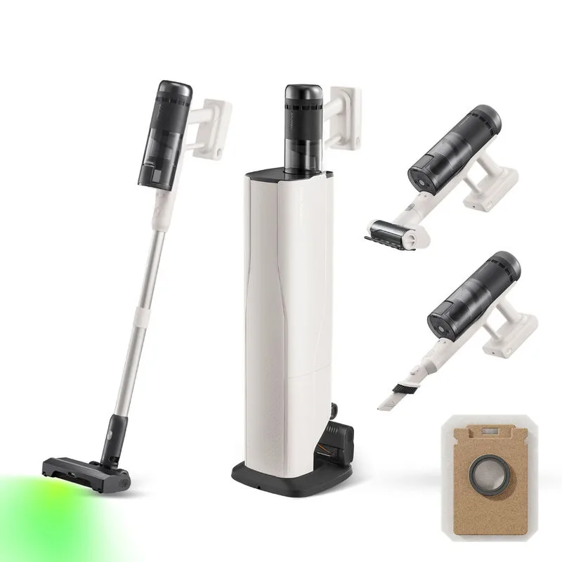H60 Hub Pro draadloze stofzuiger met automatische afzuigstation, 170 AW zuigkracht voor tapijten en harde vloeren, 80 minuten gebruiksduur, anti-klitborstel, groene LED-stofdetectie van Roborock – productfoto