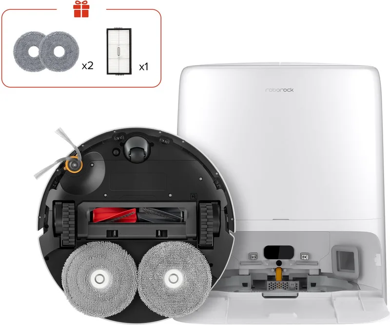 Nass-Trocken-Saugroboter Qrevo 2 ProX, 60 W, beutellos, 25.000 Pa Saugkraft, DuoDivide-Anti-Tangle-Bürste, 2 rotierende Mopps van Roborock in Wit – productfoto