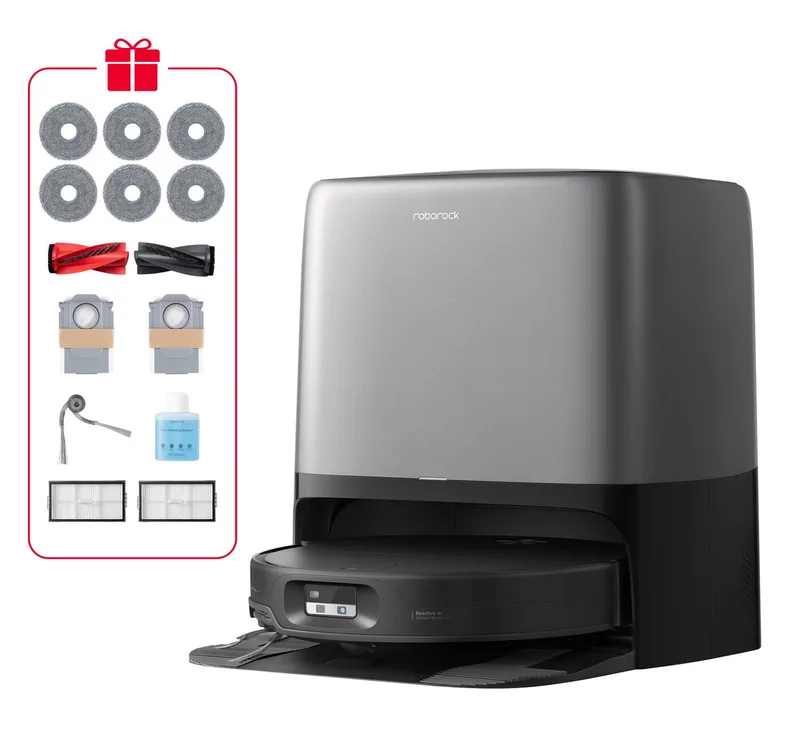 Nass-Trocken-Saugroboter Saros 20 Neo, 60 W, beutellos, Dual Spinning Mops, FlexiArm™, selbstreinigende Dockingstation van Roborock in Zwart – productfoto